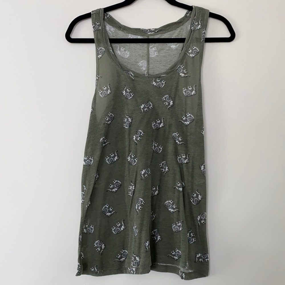 UO BDG Green Racerback Tank with Elephant Print
